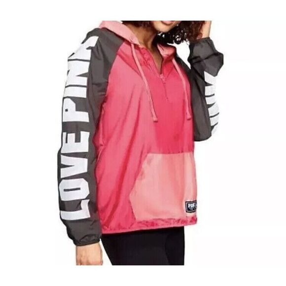 Victoria's Secret VS PINK Light Weight Hoodie Anorak Jacket Gray Pocket XS/S - Picture 1 of 11